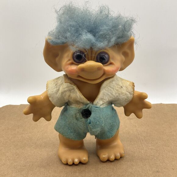 Thomas Dam Other - Vintage Troll Bank Doll Boy Blue Hair Purple Eyes Denmark 1960s Thomas Dam 7"